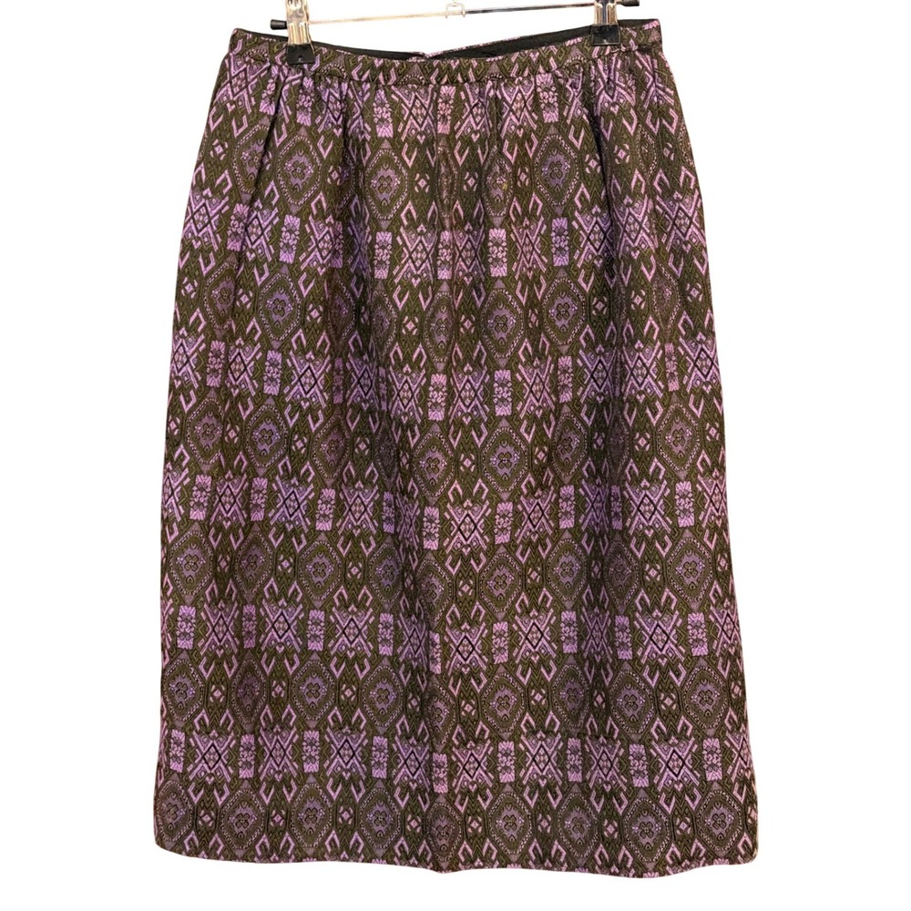 Vintage Roslein Midi Skirt Dark Academia Boho Geometric Tapestry Made in Italy